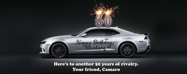 Camaro greets Mustang with its 50th Anniversary
